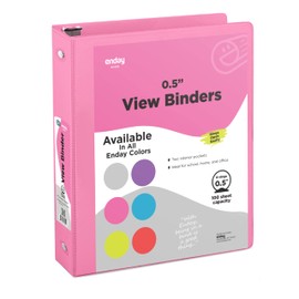 ½ Inch 3 Ring Binder .5 inch Pink Clear View Cover with 2 Inside Pockets, Colored School Supplies Office and Home Binders – by Enday