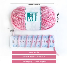 6 Pcs Acrylic Yarn for Crocheting/Knitting，Multicolor Colorful Worsted Rainbow Yarn,288g(6x48g), Perfect for Any Knitting Crochet,Granny Square and Crafts (Pink White Flower)