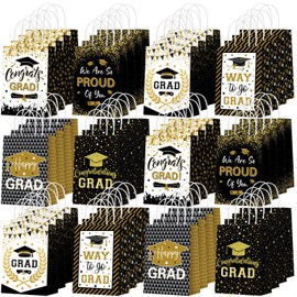 48 Pcs Black and Gold 2026 Graduation Party Favors Bags Graduation Goodie Gift Paper Bags with Handles Congratulation Grad Candy Treat Pouch for College Graduate Party Decoration Supplies