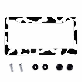 Amcove License Plate Frame Cow Print Stainless Steel License Plate Frame with 2 Holes & Free Screws 12.2 x 6.3 Inches