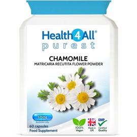 Chamomile 375mg 60 Capsules (V) .(not Tablets) Purest- no additives, Vegan Capsules for Anxiety, Stress, Sleep and Digestive Health. Made in The UK by Health4All