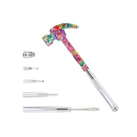 LANDIBO 6-in-1 Multifunctional Metal Flower Hammer & Screwdriver Tool Set, Slotted/Flat Head Phillips Screwdriver Nail Puller with Non Slip Handle, Best Gift for Sweetheart (pink)