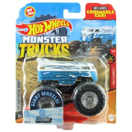 Hot Wheels Monster Trucks 2020 1:64 Scale Truck with Crushable Car #68/75 HW Flames #5/5 VW Volkswagen Drag Bus