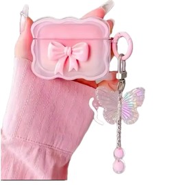 Case for AirPods pro/Airpods pro 2 with Bow Design and Iridescent Butterfly Charm. Female case for airpods pro2 AirPods case for Ledies