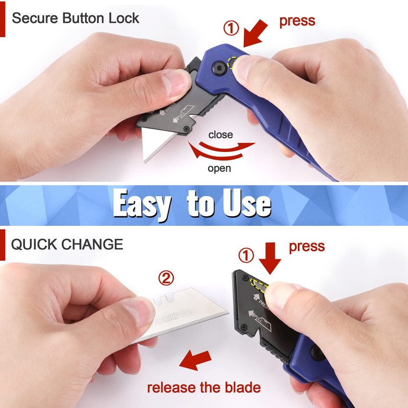 WORKPRO Utility Knife, 2-piece, Folding Box Cutter and Retractable Knife,