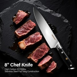 8 Inch Gyuto Chef Knife - High Carbon Stainless Steel Ultra Sharp Blade, G10 handle Dishwasher Safe, Professional Kitchen Knife for Meat, Vegetables with Sheath Gift Box (Home Cooks & Restaurants)