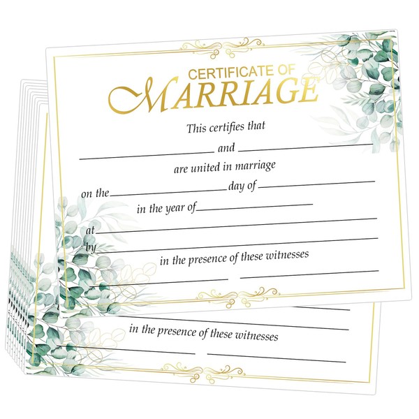 Greenery Marriage Certificates with Gold Foil Edges 11 x 8.5