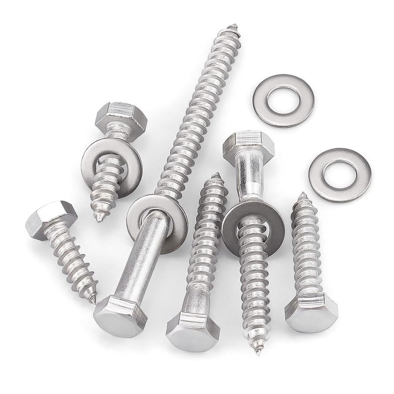 8-Sets 3/8 x 5 Hex Head Lag Screws & Flat
