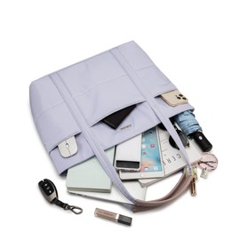 Kinmac Computer Tote Bag for Women, Large Capacity Laptop Tote Handbag for Work Office Travel (Purple Grid)