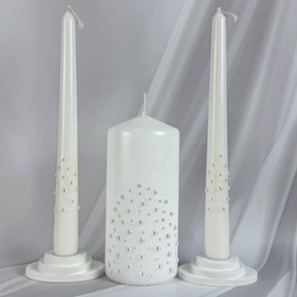 Magik Life Unity Candle Set - Wedding Ceremony & Reception – 6” Pillar & Two 10” Taper Candles – Long Burning Unity Candles for Marriage Ritual – Handmade in USA – White| Pearls