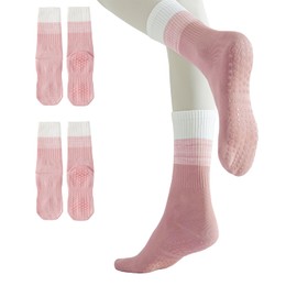 GUUNIEE Pink Pilates & Yoga Socks for Women with Non-Slip Grip for Barre, Ballet,Hospital & Barefoot Workout – 4 Pairs – Breathable & Comfortable