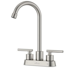 APPASO Bar Sink Faucet 4 Inch Centerset, 2 Handle Bath Faucet with High Arc Spout for Sink 2 or 3 Hole, 2-Hole Dual Handles Stainless for Bathroom RV Utility Kitchen Outdoors, Brushed Nickel