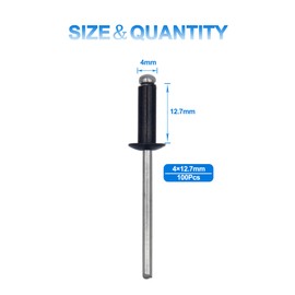 BESTYCHAO 100pcs Aluminium Blind Rivet, Open End Rivet Pop Rivet, Pack of 100 4mm x 12mm(Black)