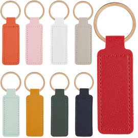 SUNNYCLUE Pack of 18 9 Colours PU Leather Key Ring Blank Key Ring Blanks Large Quantity Colourful Rectangular Engraving Blanks Key Ring Holder with Golden Iron Key Ring for Sc