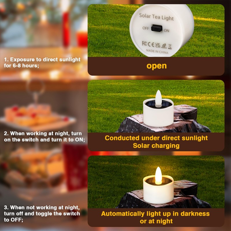 HL Solar Tea Lights, 8PCS Outdoor Waterproof Flameless Candles, Dusk