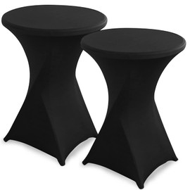 Tablecloth Set of 2 Stretch Bar Table Covers Set Washable Bar Table Covers for Bar Birthday Party Wedding Bistro Tables (Black)