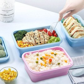 Ovtai 2 Stück Faltbare Tupperdosen, 800 ML Faltbare Brotdose, Wiederverwendbar Faltbare Dosen, Faltbare Dose Silikon, Faltbare Schüssel Geeignet für Büro Schule Küche Picknick Camping（Blau+Rosa）