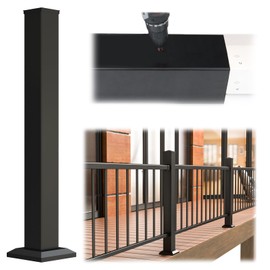 Muzata Cable Railing Post Aluminum Post 39"x3"x3" Undrilled Top Mount Premium Deck Railing Black Finish Wood Concrete Level Angle Deck Stairs, PY85 BNA5