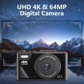 Pocket Digital Camera for Photography, UHD 4K 64MP Point and Shoot Camera with 3 Inch Flip Screen, 18x Zoom Auto Focus, Small Video Camera, Gift for Kids, Teens,