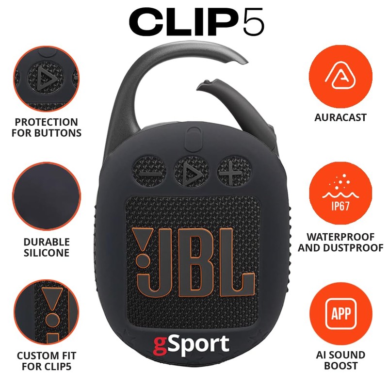 JBL Clip 5 Ultra Portable Bluetooth Speaker with gSport Silicone