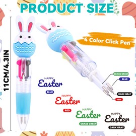 Vellibring 24PCS Easter Fun Pens for kids 0.7mm Cute Bunny Egg Multicolor Ballpoint Pens Retractable 4 Colors in 1 for Easter Party Favors Basket Stuffers School Supplies Students Rewards