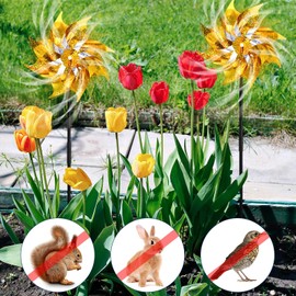 Qualirey 24 Pcs Reflective Pinwheels with Stakes Sparkly Pinwheels for Yard and Garden Windmill Wind Spinners Efficiency Reflective Material Deterrents Keep Birds Away Garden Yard Lawn(Blue)