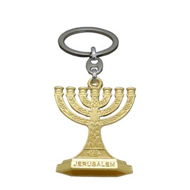LEYILE 12 Tribes of Israel Menorah Jewish 7 Branch Candle Holder Keychain Jerusalem Temple Religious for Church Bag Pendant, Gold