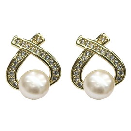 Handpicked Freshwater Cultured Women's Stud Pearl Earrings with Gold Plated 925 Sterling Silver Post (Yellow gold heart, 6mm)