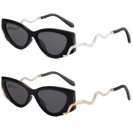 Appassal Retro Y2K Snake Sunglasses for Women Chic Cat Eye 90s Sunnies Narrow Trendy Sun Glasses AP3667 Black/Grey/Silver Snake+Gold Snake