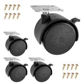 Set of 4 Furniture Castors in Black, Diameter 40 mm Castor, 53 mm Total Height, 38 x 38 mm Mounting Plate with 360° Rotation, Swivel Castors Including Screws, Load Capacity 25 kg/Double Castor, Castor