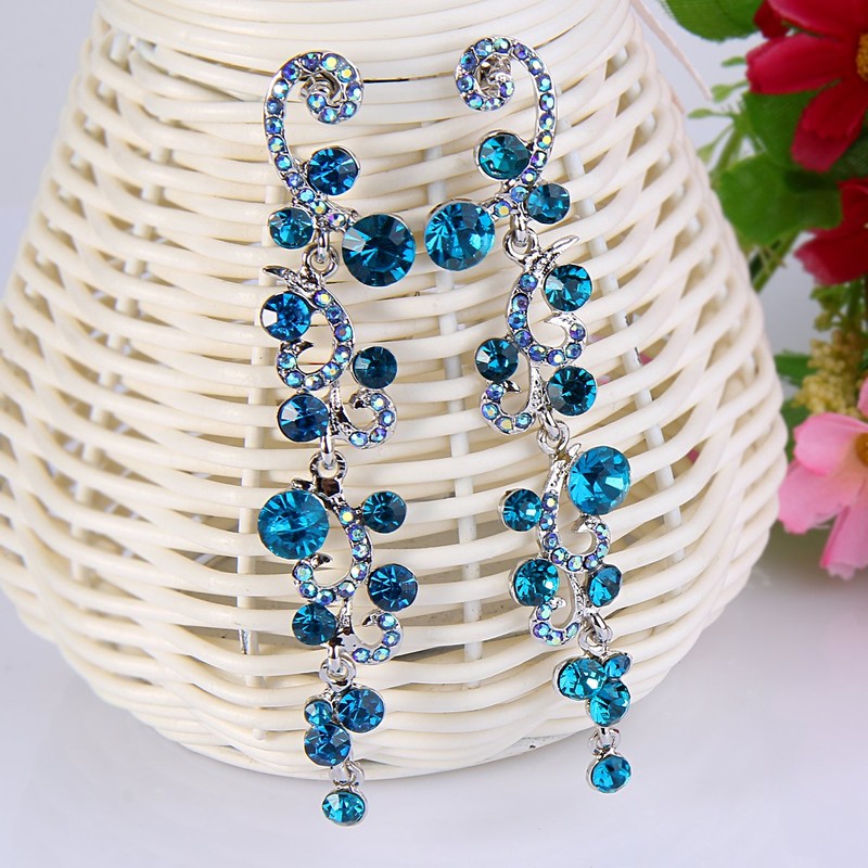 Flyonce Austrian Crystal Wedding Bridal Flower Wave Vine Long Dangle