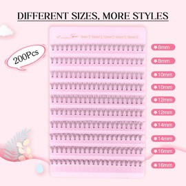 Parriparri Individual Lashes 200 Pcs Cluster Lashes Natural 10D DIY Lash Extension Wispy Soft Individual False Eyelashes Extension At Home (10D-0.07C-8-16MM Mix)