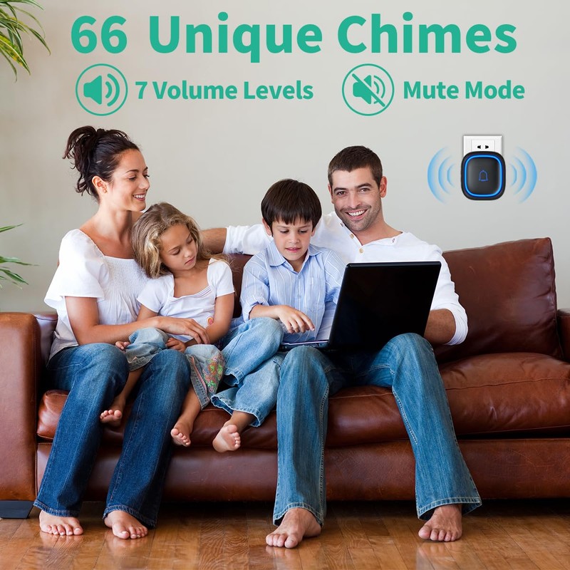 Wireless Doorbell Kits with 2 Receivers IP66 Waterproof 1000ft Range