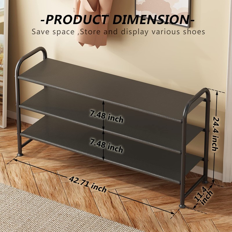 INGIORDAR Shoe Rack 3 Tier Long Storage Organizer Wide Metal