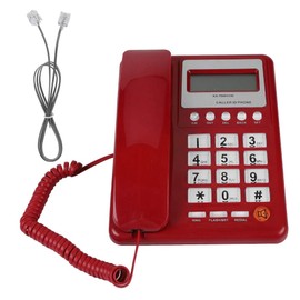 Corded Telephone, KX-T8001 Red Landline Phone DTMF/FSK Dual Mode Home Hotel Office Landline Fixed Telephone with Handle and Telephone Line