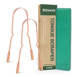 RONAVO Tongue Scraper, 100% Copper (Pack of 2) with Travel Case, Natural Ayurvedic Tongue Cleaner Copper, for Oral Care & Hygiene
