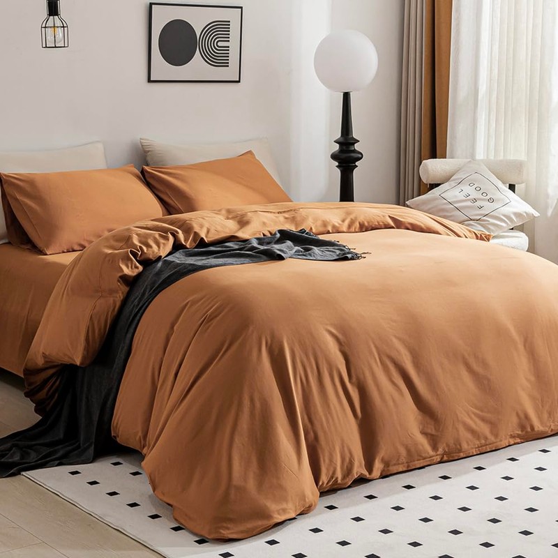 JELLYMONI Burnt Orange Duvet Cover Queen Size - 100% Washed