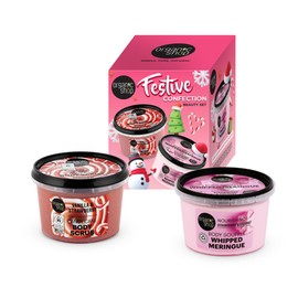 Organic Shop Festive Confection Beauty Set - with Candy Cane Body Scrub (250ml) and Whipped Meringue Body Soufflé (250ml)