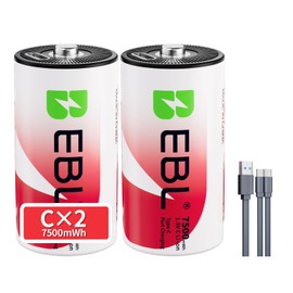 EBL Rechargeable C Lithium Battery with 7500mWh 1.5V 1600+Cycles Ultra-Low Self Discharge Ideal for Flashlight Smart Home and Camping Lantern (2 Pack)