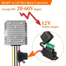 Mzhou 24V 36V 48V 60V to 12V 20A 240W DC-DC Buck Converter - Heavy Duty Waterproof 48V Step Down to 12V Voltage Regulator for Golf Carts - Overcurrent & Overtemperature Protection