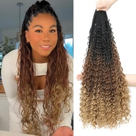 Auxemuen Senegalese Twist Crochet Hair with Curly Ends - Boho Island Twist Crochet Hair 8 Packs Boho Goddess Twist Crochet Hair Pre Looped Crochet Twists with Curly Ends (1B/30/27, 16 Inch)
