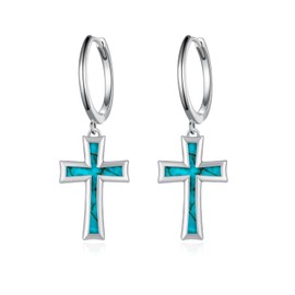 Genuine Turquoise Cross Earrings 925 Sterling Silver Turquoise Earrings Vintage Western Religious Cross Turquoise Jewelry for Men, Small, Sterling Silver, No Gemstone
