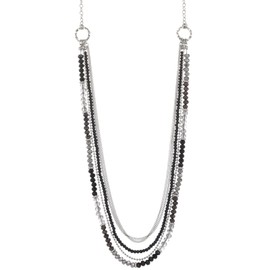 FULU AUTUMN Crystal Long Layered Necklaces for Women Silver Beaded Statement Necklace Strands Costume Jewellery Mothers Day Gifts for Her(Black)