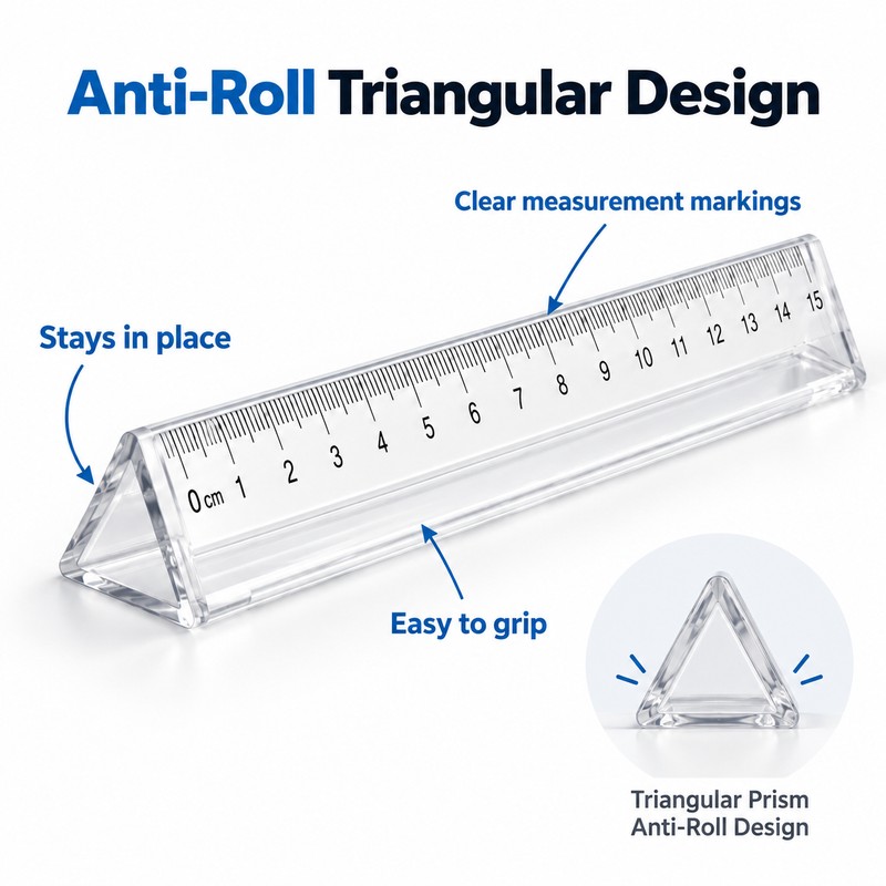 Transparent Triangular Ruler, 15cm/20cm Clear Anti-Roll Measuring & Drawing Tool