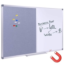 DexBoard 36 x24 inch Cork & Dry Erase Combo Board - Magnetic Whiteboard & Grey Bulletin Board for Office, Home, Classroom | Wall-Mountable with Aluminum Frame & Pen Tray