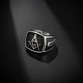 PikaLF Masonic Ring for Men, Masonic Freemason Ring, Vintage Freemason Symbol Masonic Rings, Hip Hop Biker Ring, Retro Religious Amulet Ring, Punk Masonic Jewelry Gift for Men Boys (Q)