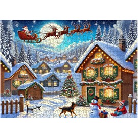 crowm Christmas Jigsaw Puzzle for Adults, 1000 Pieces Winter Snow Landscape Puzzles Challenging Holiday Family Jigsaw Puzzle Perfect for Game Nights