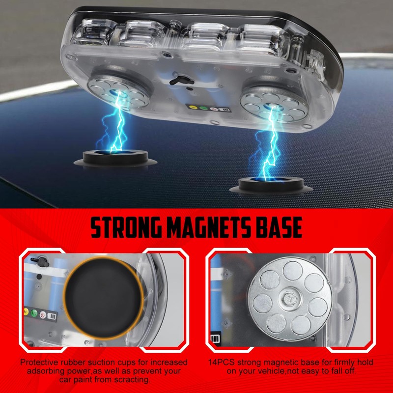 OPPBUY Rechargeable Red Emergency Roof Top Strobe Light, 48LED 17