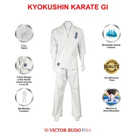 Victorbudo USA 8-oz Kyokushin Karate Uniform Kids gi & Adult Martial Arts uniform Unisex Karate Gi White Color Size 4