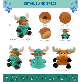 DolliBu Moose Doctor Plush Toy - Super Soft Moose Doctor Stuffed Animal Dress Up with Cute Uniform and Cap Outfit - Fluffy Toy Plush Gift for Doctor, Nurse, Surgeon, Dentist - 6 Inch